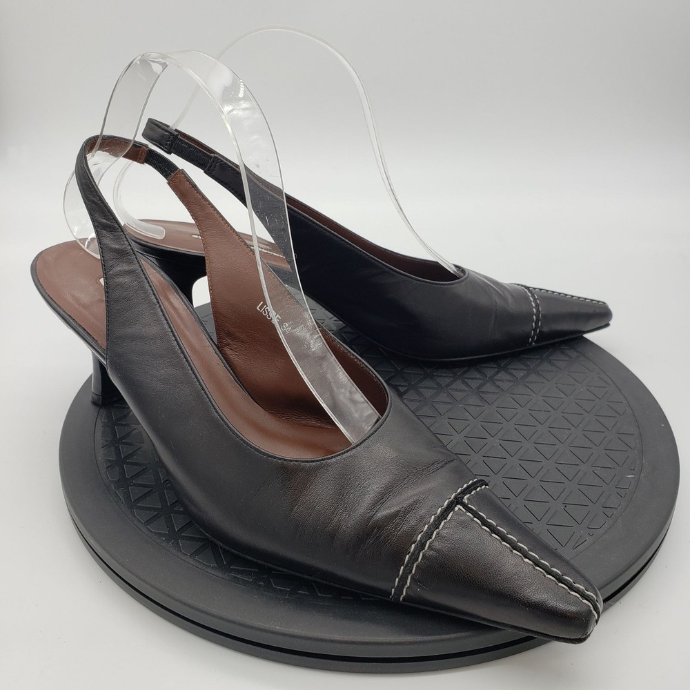 Donald J Pliner LISSE S4 Black Leather Slingback Pointed Toe Kitten Heels 9.5M